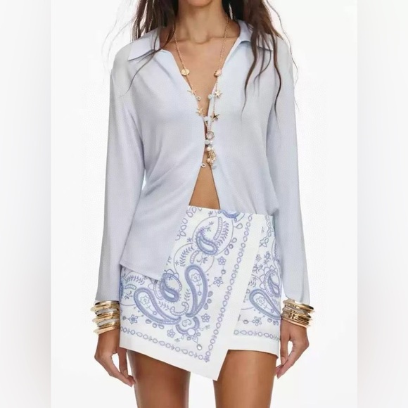 Self-Portrait BLUE VISCOSE JERSEY TOP 4 - Picture 11 of 11